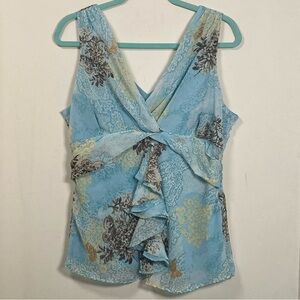Y2K Apt 9 Womens Cottagecore Blouse Sz XL Boho Blue Ruffled Smocked Butterfly